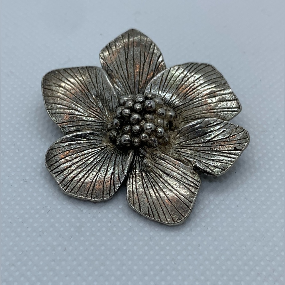 Vintage Pewter MIRACLE Flower Brooch